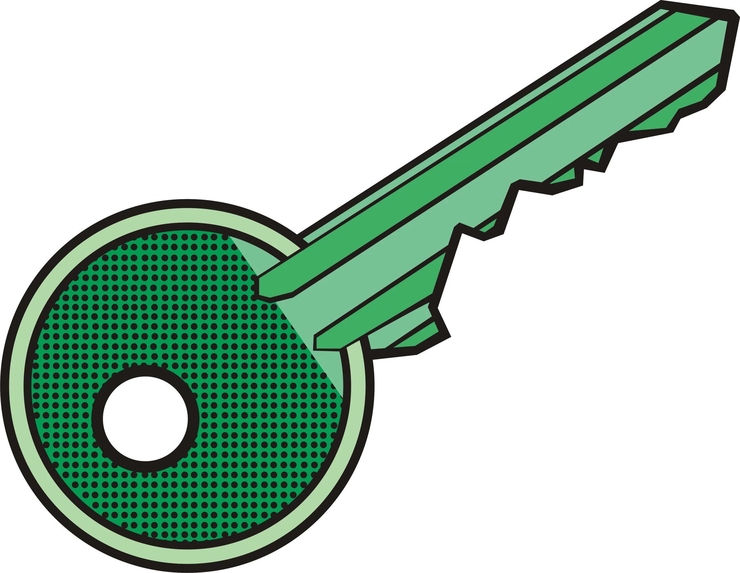 Green Geometric Metal Key Clipart Design with Textured Surface