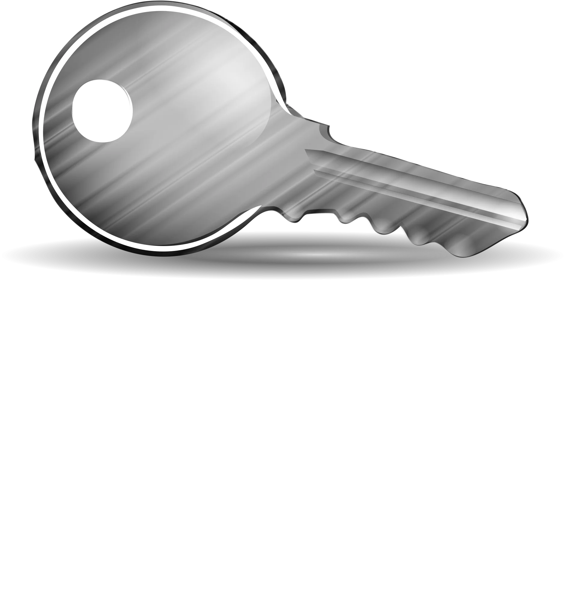 Minimalist Metallic Silver Key Clipart with Smooth Gradient Shading
