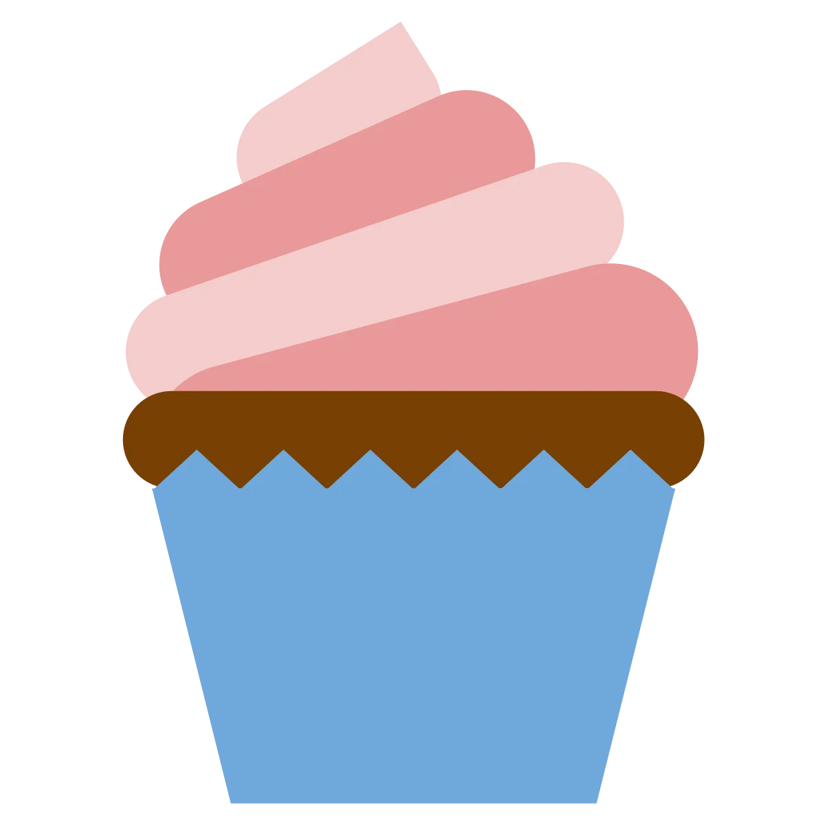 Pastel Blue and Pink Swirled Frosting Cupcake Clipart with Chocolate Base