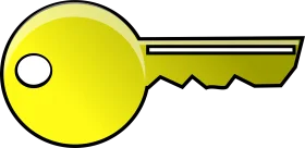 Stylized Yellow Metal Key Clipart with Simple Geometric Design