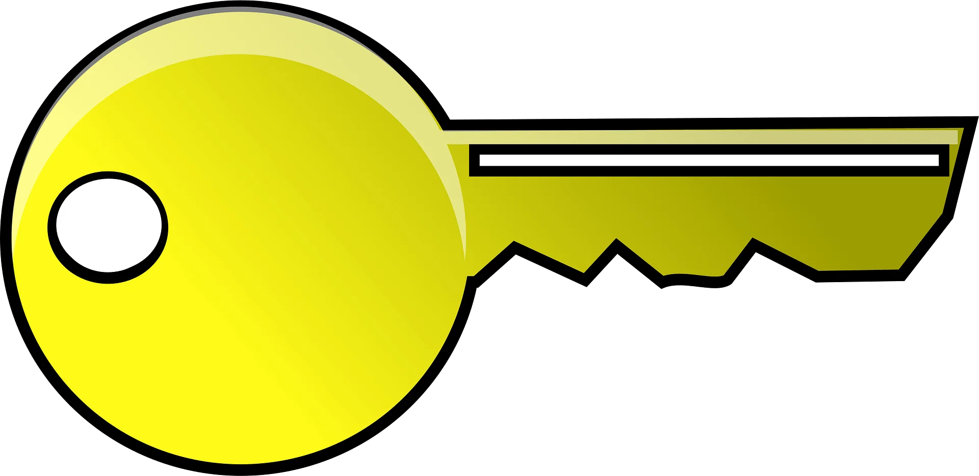 Stylized Yellow Metal Key Clipart with Simple Geometric Design