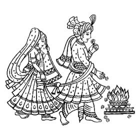 Traditional Indian Wedding Ceremony Clipart Illustration of Bride and Groom