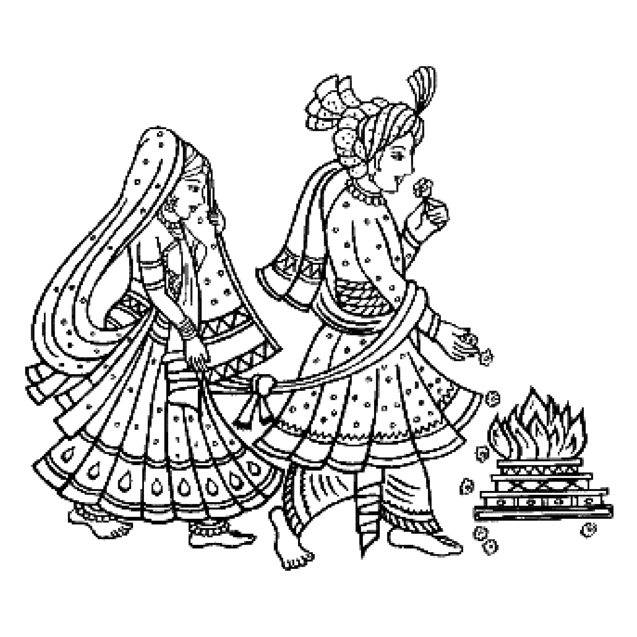 Traditional Indian Wedding Ceremony Clipart Illustration of Bride and Groom