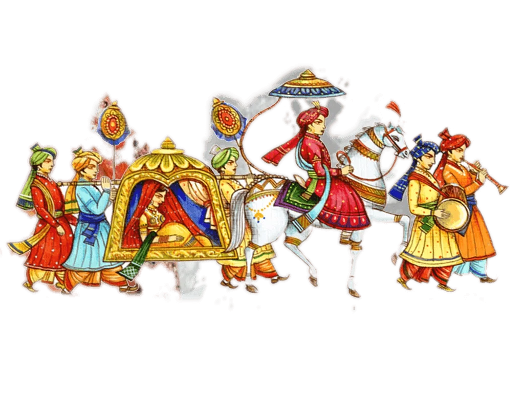 Traditional Indian Wedding Procession Festive Celebration Clipart Illustration