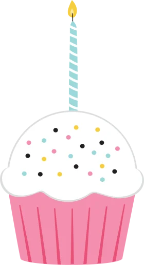 Whimsical Birthday Celebration Cupcake Clipart with Pastel Sprinkles and Candle
