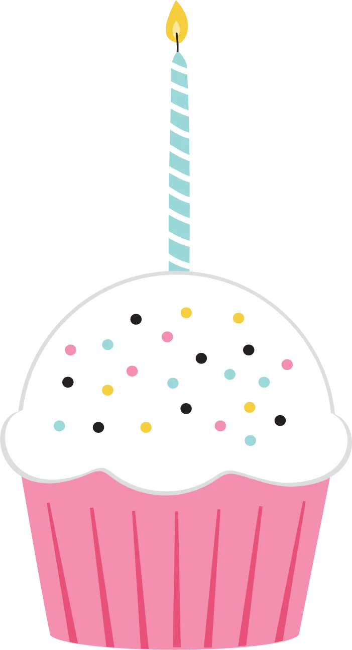 Whimsical Birthday Celebration Cupcake Clipart with Pastel Sprinkles and Candle