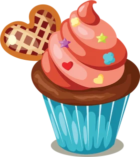 Whimsical Heart-Topped Cupcake Clipart with Playful Decorative Elements