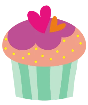 Whimsical Heart-Topped Pastel Cupcake Clipart with Playful Color Palette