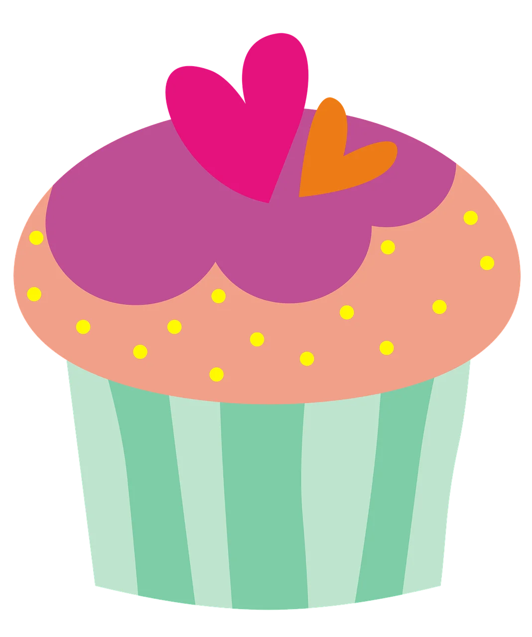 Whimsical Heart-Topped Pastel Cupcake Clipart with Playful Color Palette