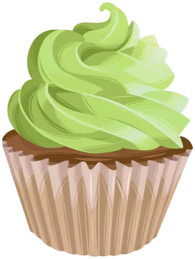 Whimsical Lime Green Frosted Cupcake Clipart with Swirling Soft Texture
