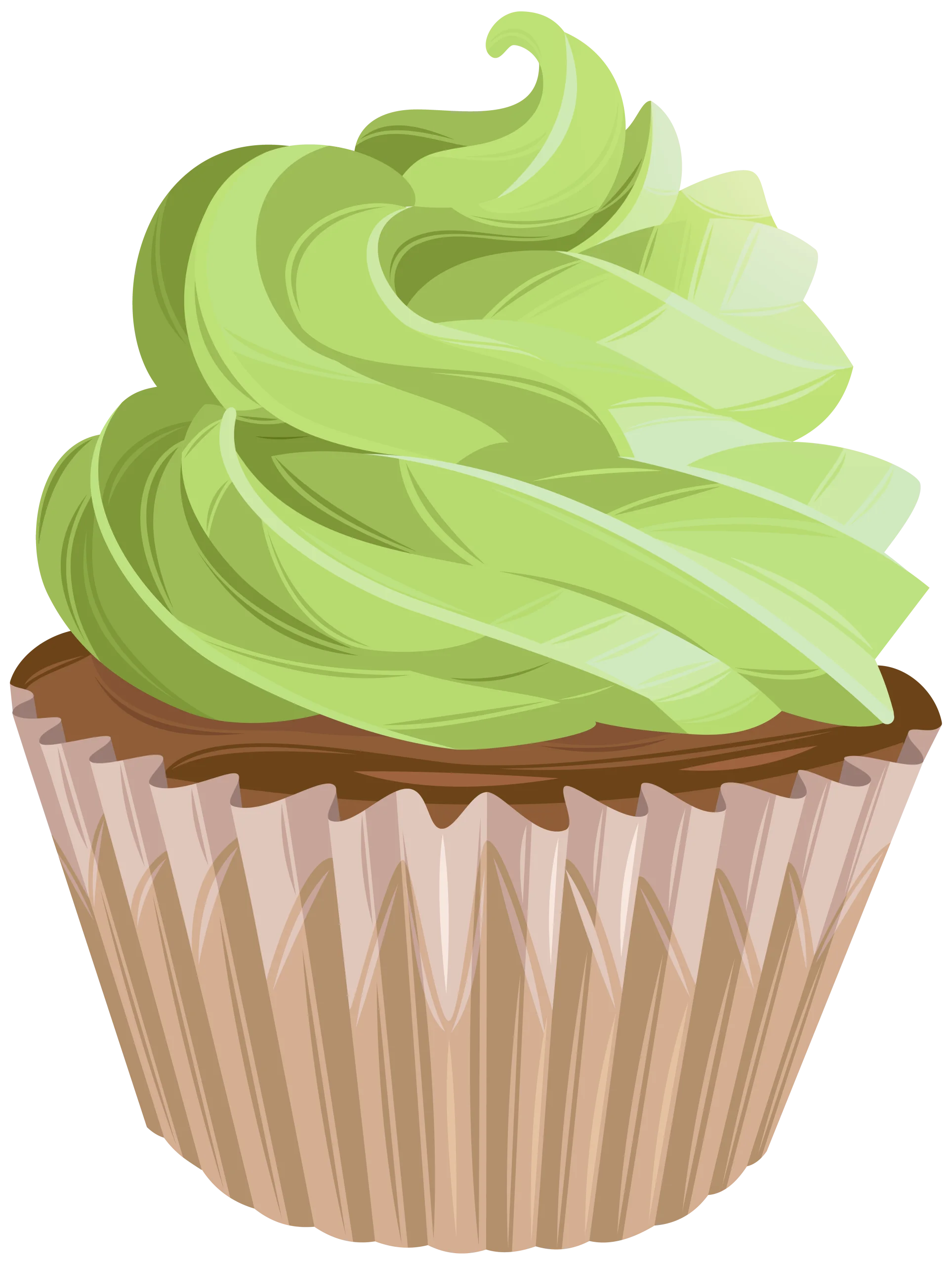 Whimsical Lime Green Frosted Cupcake Clipart with Swirling Soft Texture