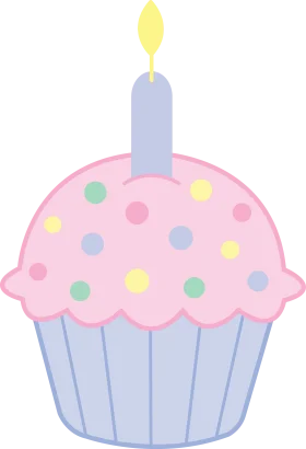 Whimsical Pastel Birthday Cupcake Clipart with Soft Color Palette and Lit Candle