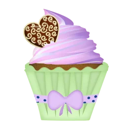 Whimsical Pastel Green and Purple Heart-Topped Cupcake Clipart Design