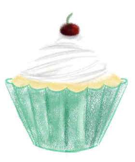 Whimsical Pastel Mint Green Cupcake Clipart with Cherry Topping
