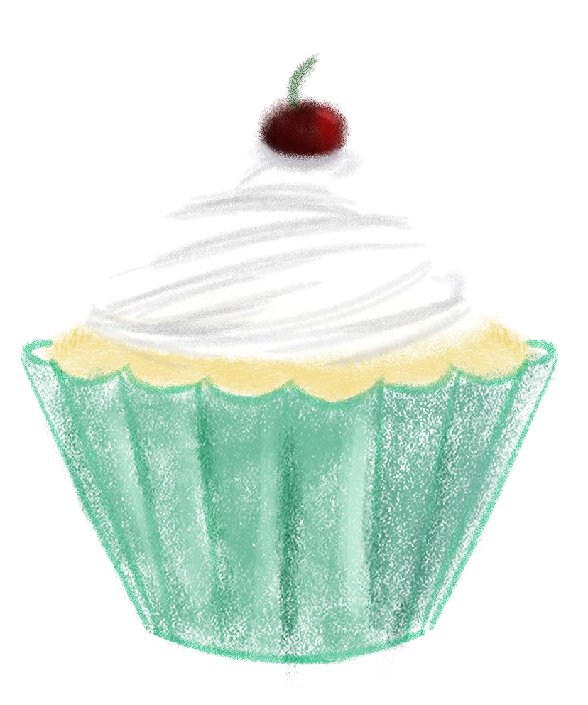 Whimsical Pastel Mint Green Cupcake Clipart with Cherry Topping