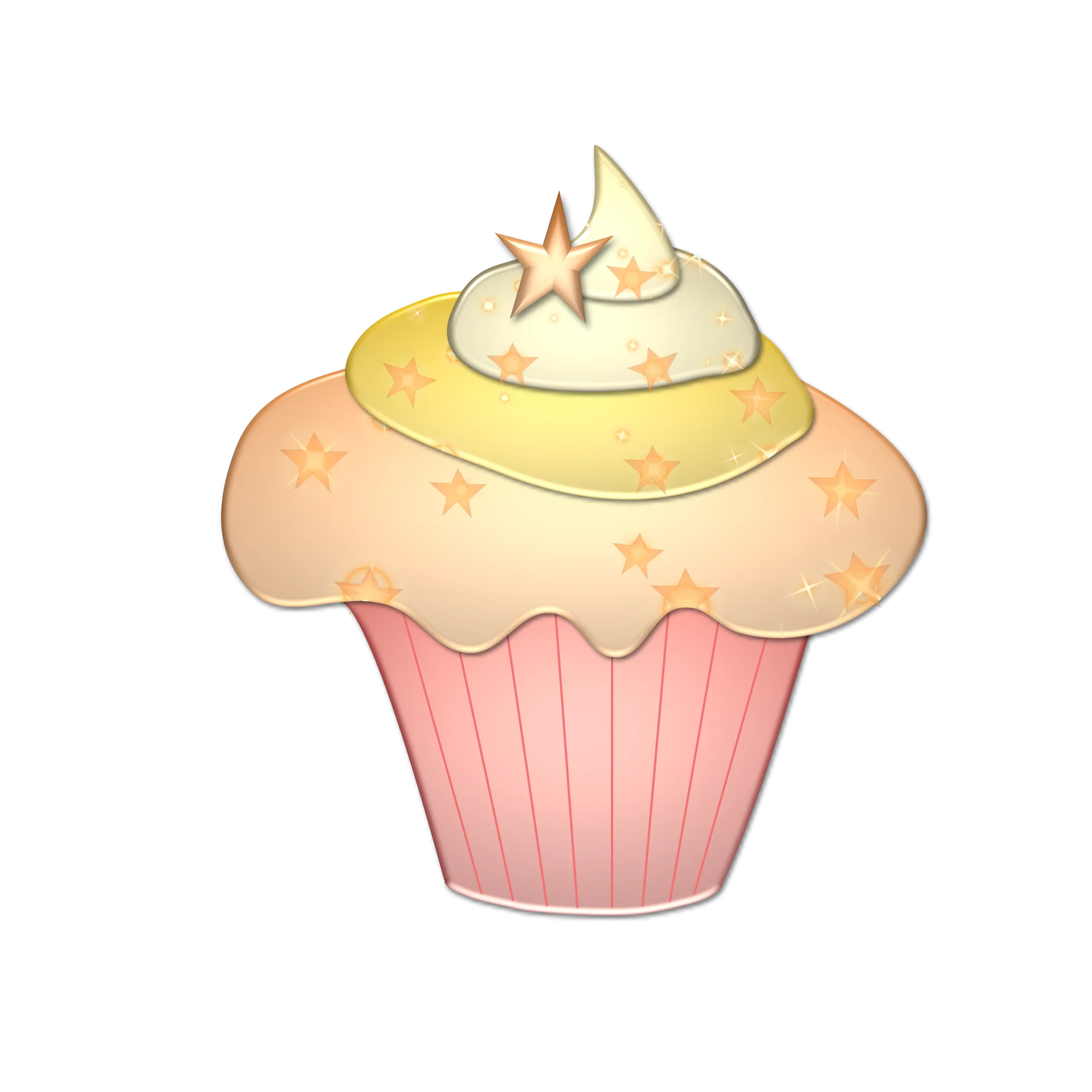 Whimsical Pastel Star-Topped Cupcake Clipart with Soft Watercolor Charm
