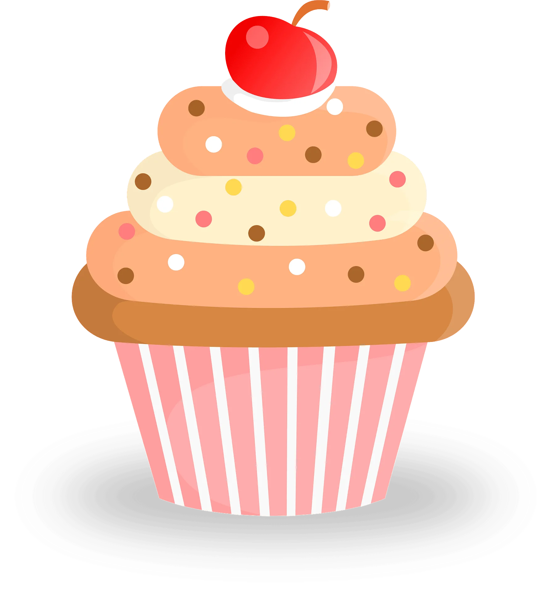 Whimsical Pastel Swirled Cupcake Clipart with Cherry on Top
