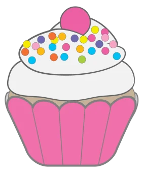 Whimsical Pink and White Sprinkle-Topped Cupcake Clipart Design