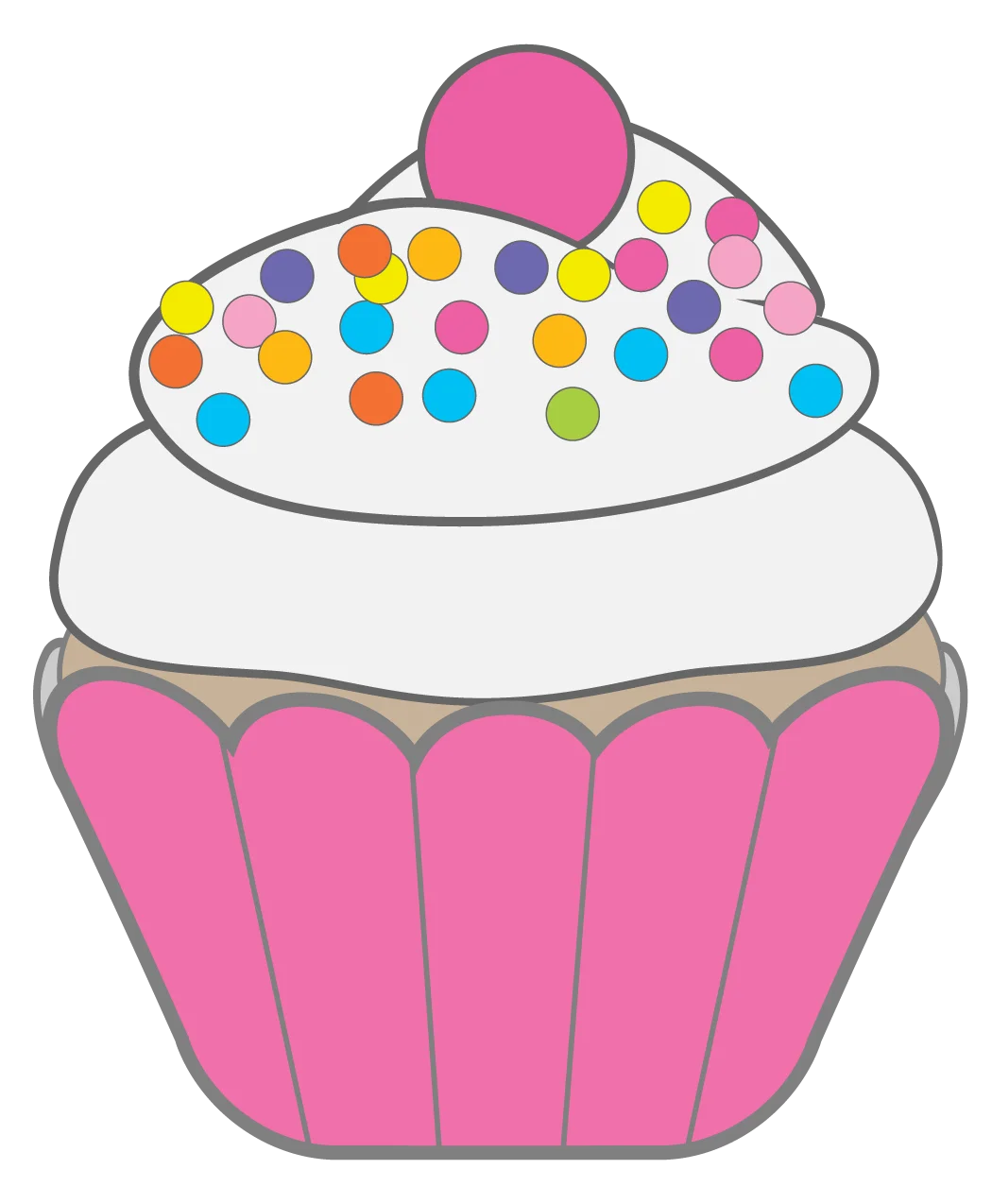Whimsical Pink and White Sprinkle-Topped Cupcake Clipart Design