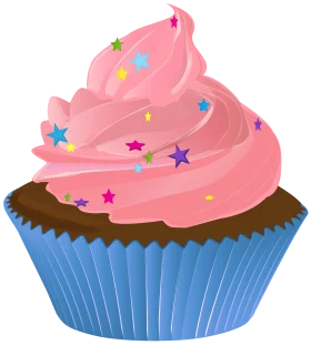 Whimsical Pink Star-Studded Frosted Cupcake Clipart with Playful Blue Liner