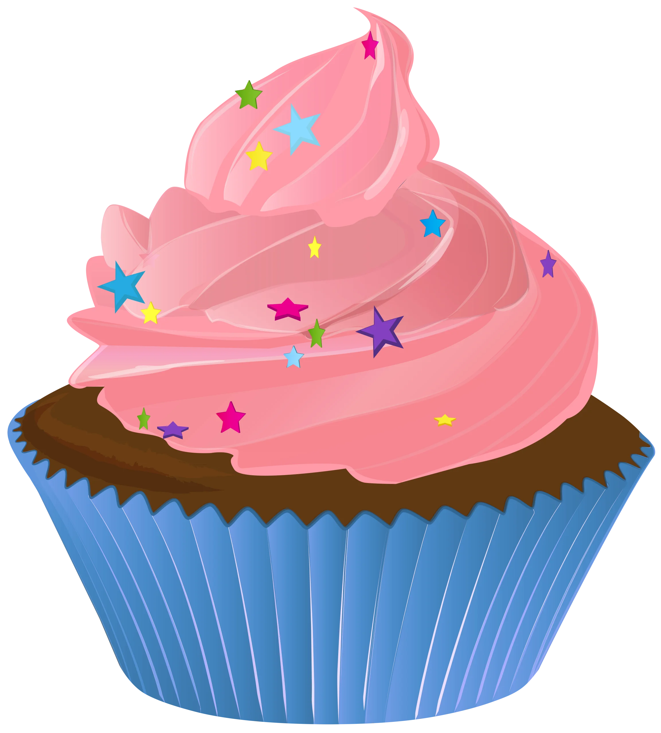 Whimsical Pink Star-Studded Frosted Cupcake Clipart with Playful Blue Liner