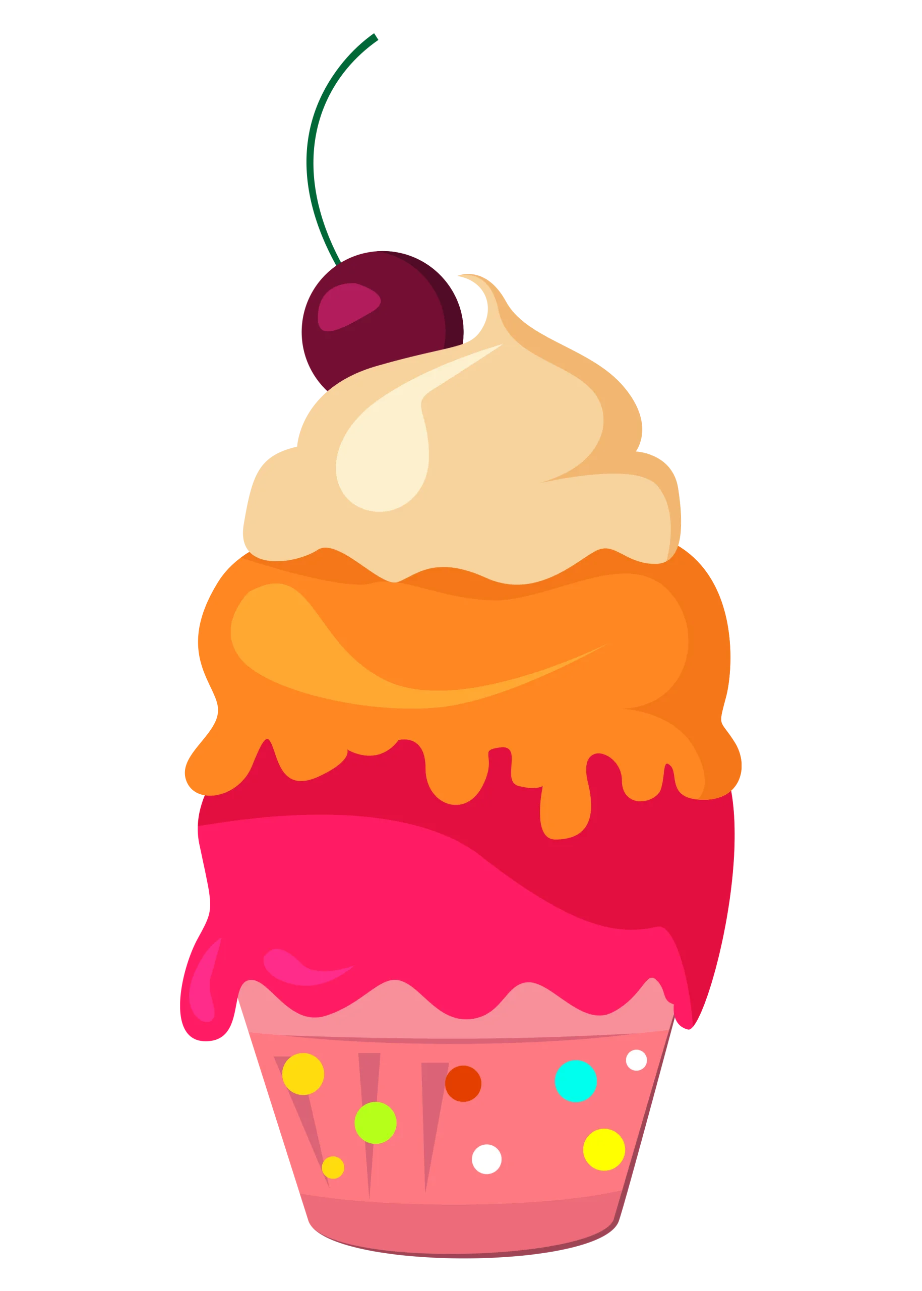 Whimsical Sweet Treat Cupcake Clipart with Cherry and Colorful Layers