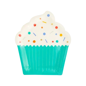 Whimsical Teal and White Sprinkled Cupcake Clipart with Colorful Confetti Design