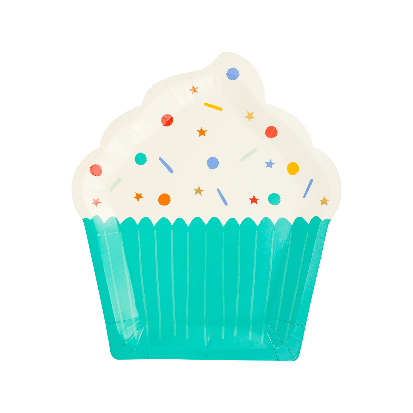 Whimsical Teal and White Sprinkled Cupcake Clipart with Colorful Confetti Design