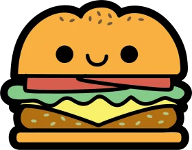Adorable Kawaii Hamburger Clipart with Cute Cartoon Facial Expression