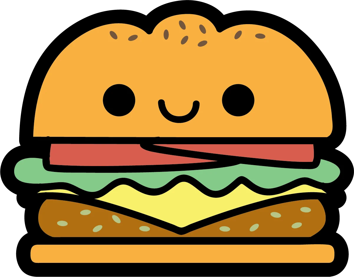 Adorable Kawaii Hamburger Clipart with Cute Cartoon Facial Expression
