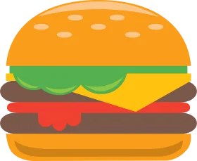 Appetizing Classic Cheeseburger Cartoon Clipart with Bold Color Palette