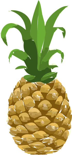Artistic Golden Pineapple Clipart with Textured Surface and Lush Green Leaves