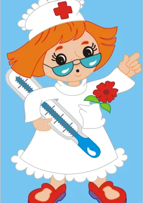 Cheerful Cartoon Nurse Clipart with Medical Thermometer and Flower