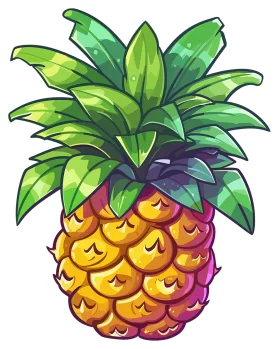 Cheerful Cartoon Pineapple Clipart with Lush Green Leaves and Sunny Color Palette