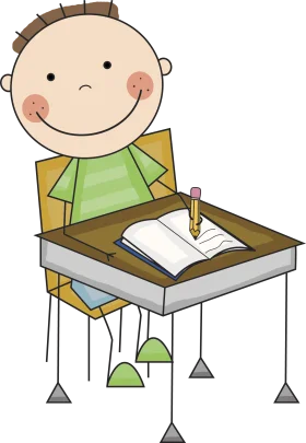 Cheerful Student Sitting at School Desk Enjoying Writing Clipart Illustration