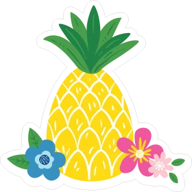 Cheerful Tropical Pineapple Clipart with Delightful Flower Companions