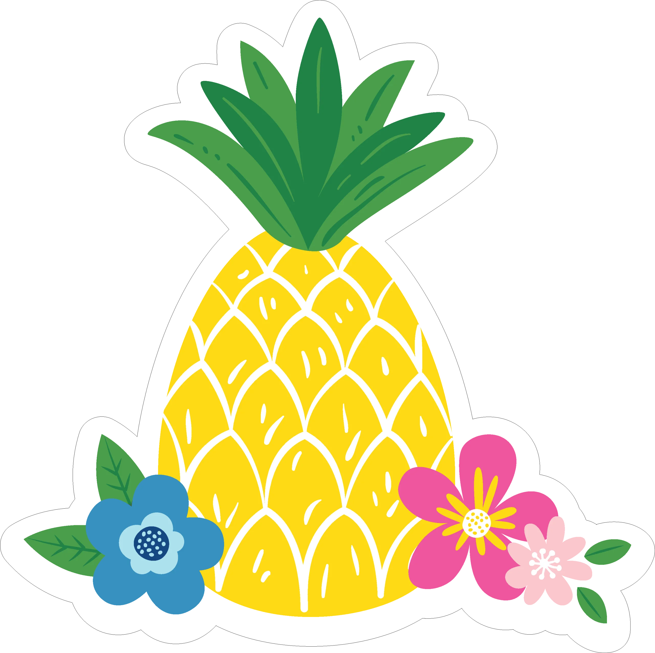 Cheerful Tropical Pineapple Clipart with Delightful Flower Companions