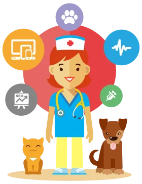 Cheerful Veterinary Nurse Clipart Illustration with Animal Care Symbols