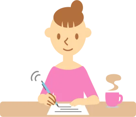Cheerful Woman Engaged in Writing Clipart with Coffee Companion