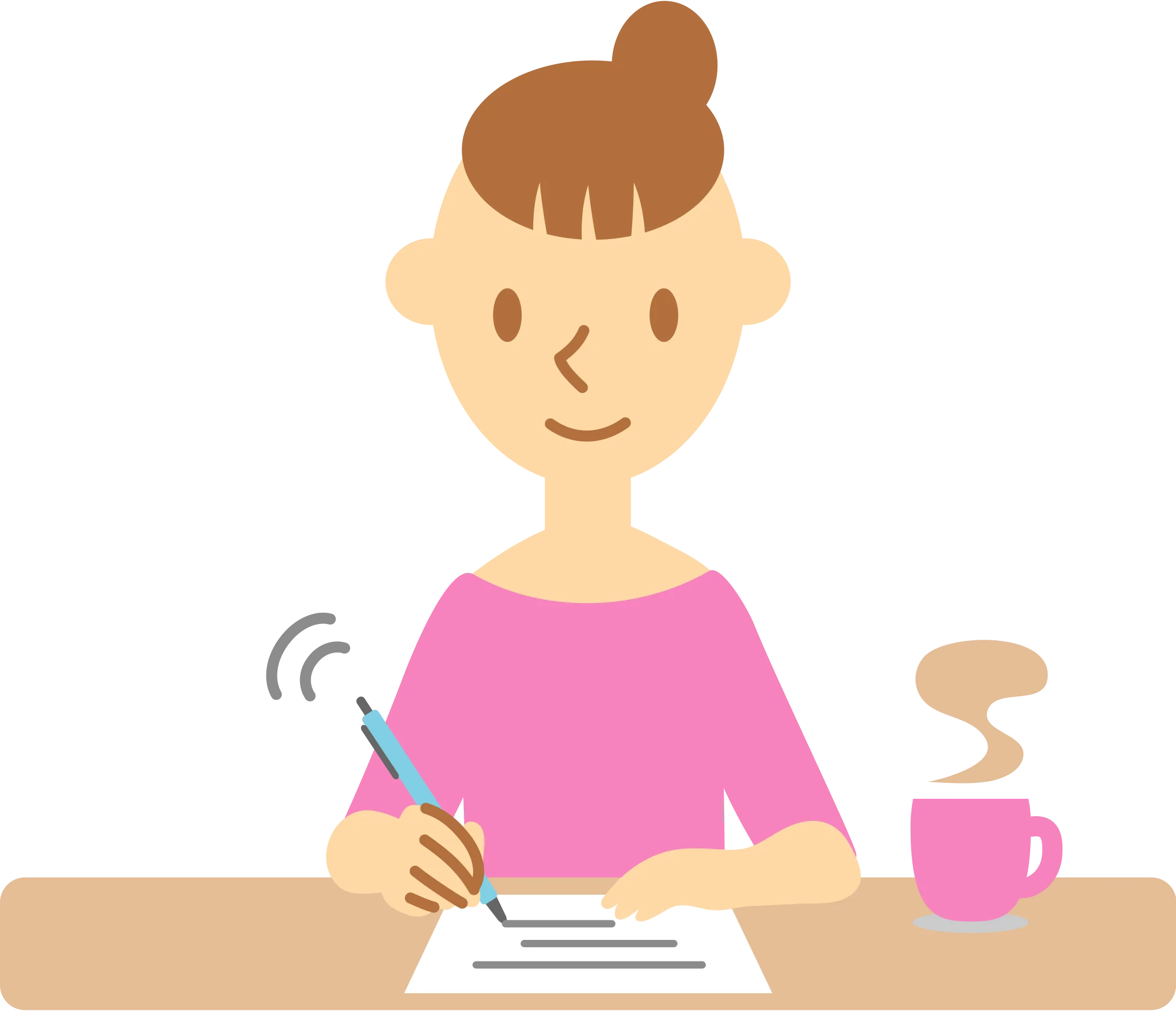 Cheerful Woman Engaged in Writing Clipart with Coffee Companion