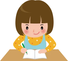 Cheerful Young Student Diligently Writing in Notebook Cartoon Clipart