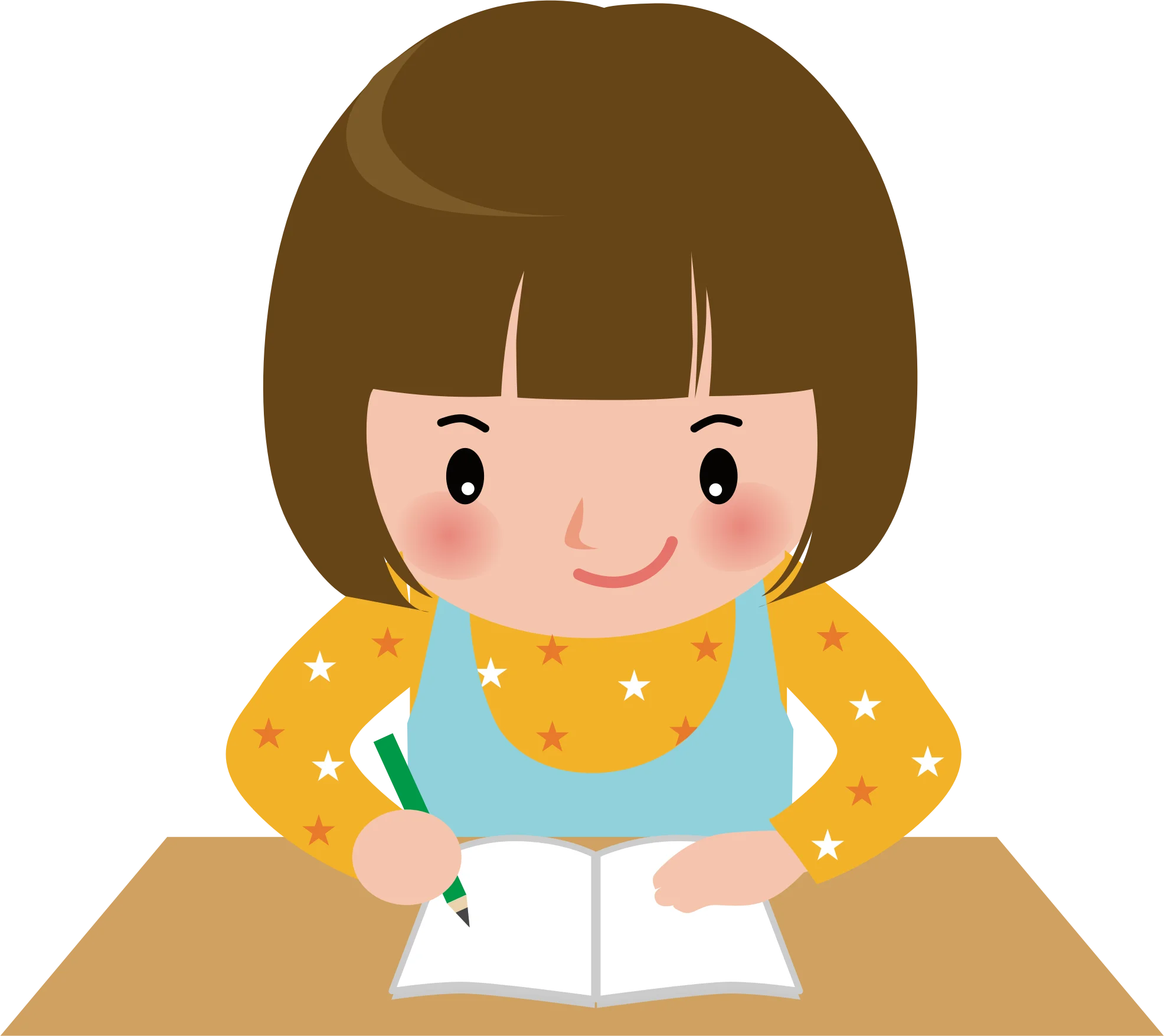 Cheerful Young Student Diligently Writing in Notebook Cartoon Clipart