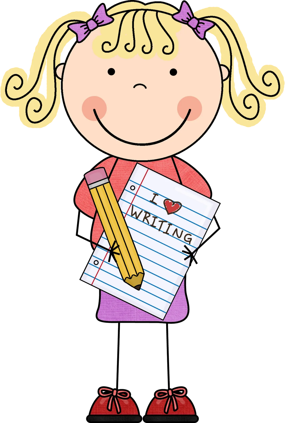 Cheerful Young Student Holding Pencil and Writing Worksheet Clipart Illustration