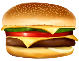 Classic Cheeseburger Clipart: Appetizing Graphic Design with Layered Burger Elements