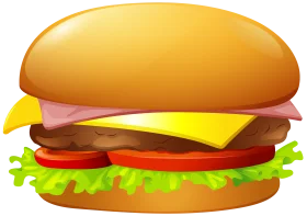 Classic Cheeseburger Clipart Design with Layered Ingredients and Golden Bun