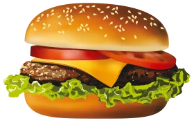 Classic Cheeseburger Clipart Illustration with Sesame Seed Bun and Fresh Ingredients