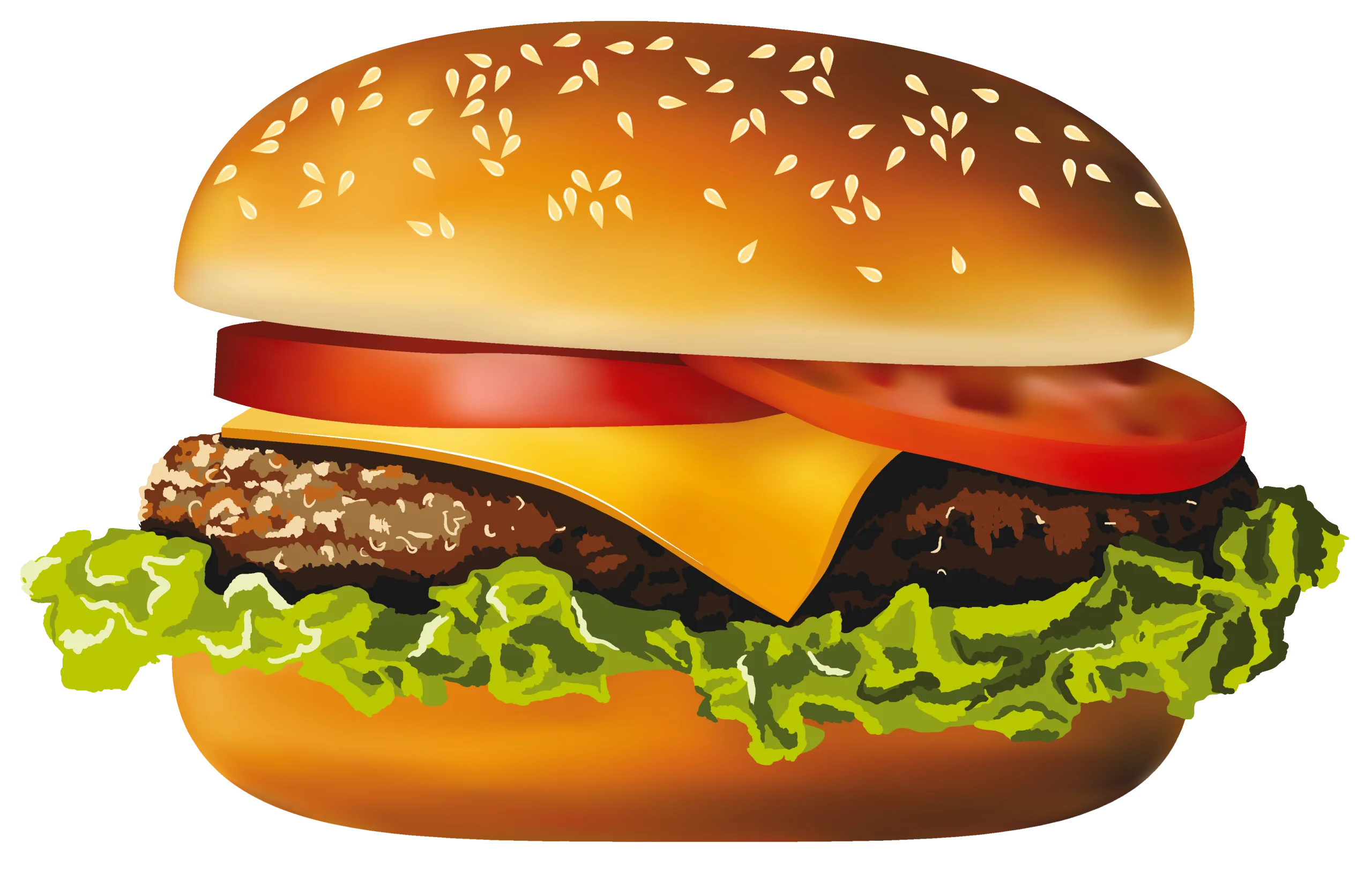 Classic Cheeseburger Clipart Illustration with Sesame Seed Bun and Fresh Ingredients