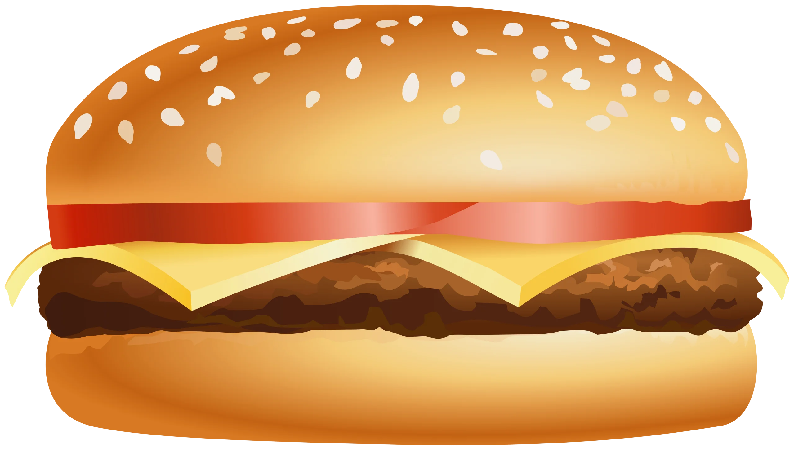 Classic Cheeseburger Clipart with Golden Sesame Seed Bun and Melted Cheese
