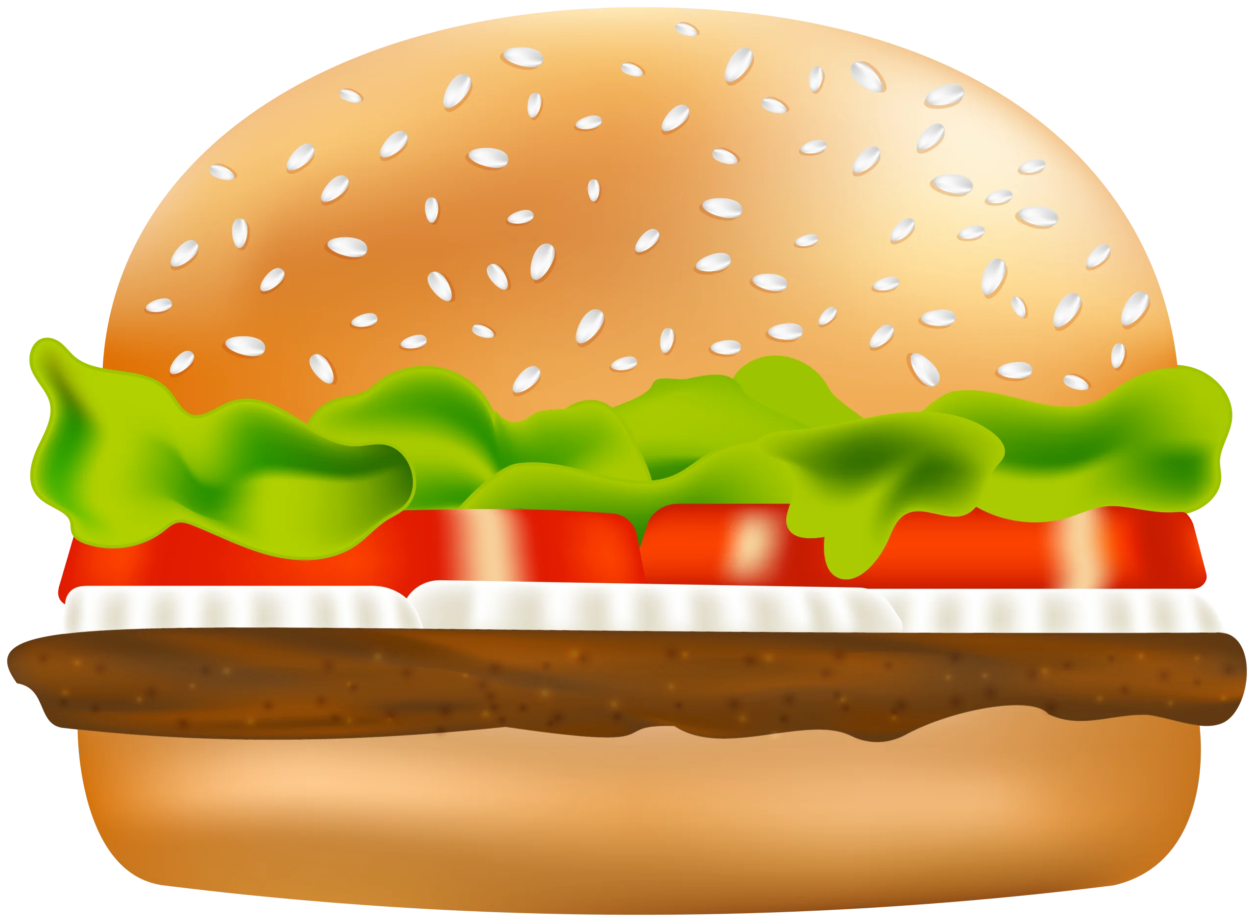 Classic Cheeseburger Clipart with Sesame Seed Bun and Fresh Ingredients
