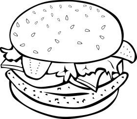 Classic Cheeseburger Outline Clipart: Deliciously Simple Black and White Sketch Design